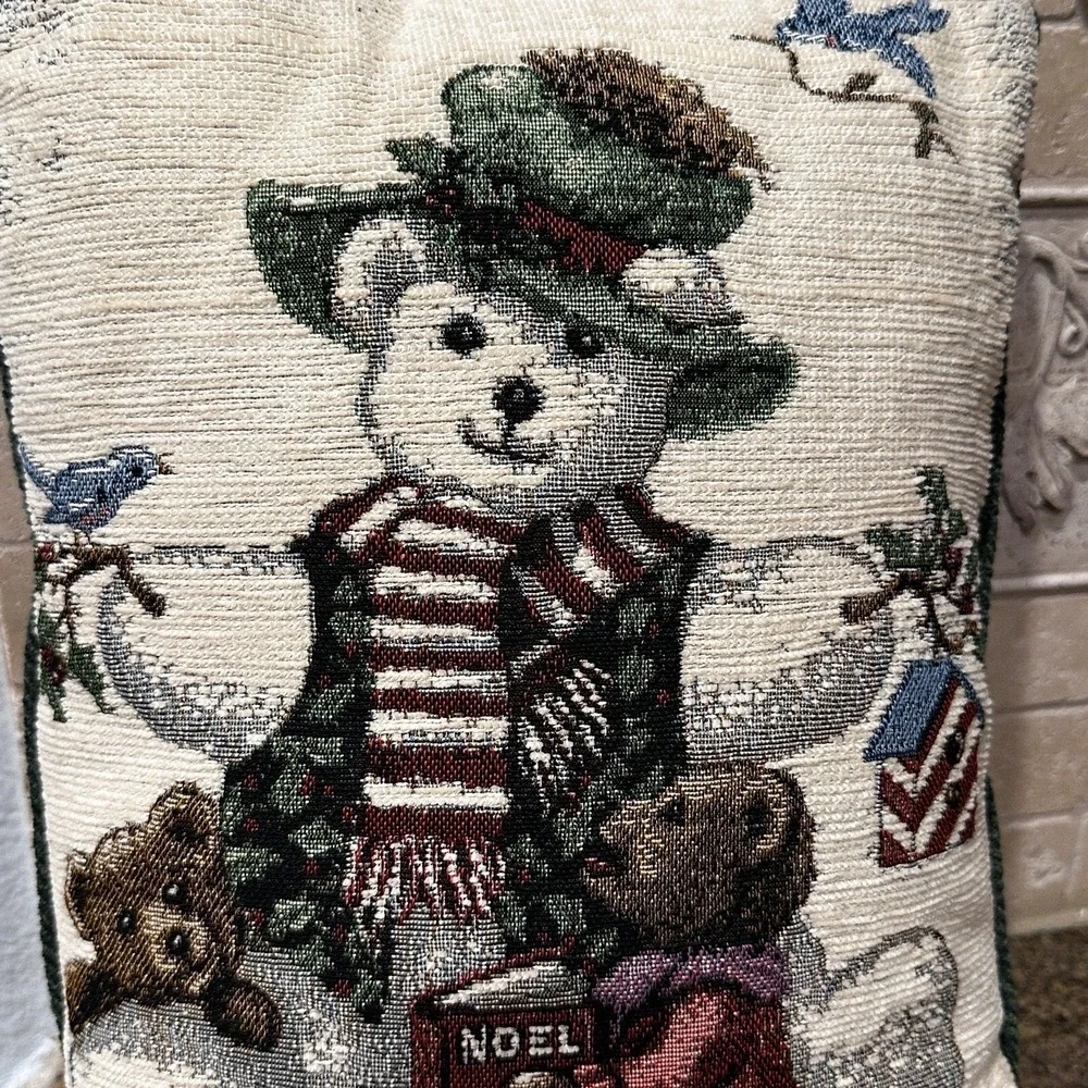 Tapestry Accent‎ Pillow 16 x 12 Snowman Bear Artist Kruskamp Janet Green Backing